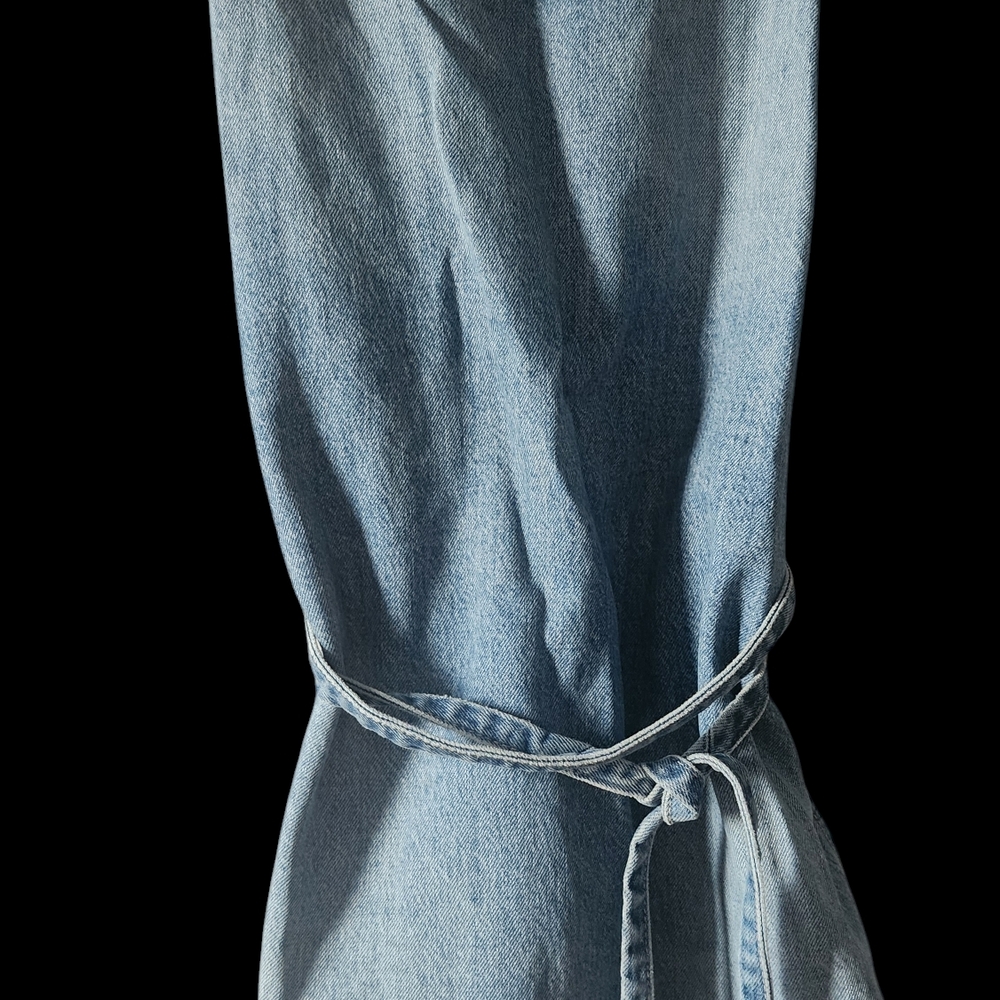 Zara Light Blue Denim Tie-Waist Blouse